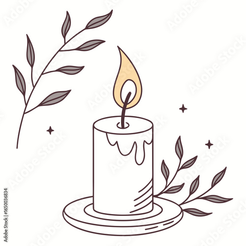 Candle flame with leaves and stars melting wick