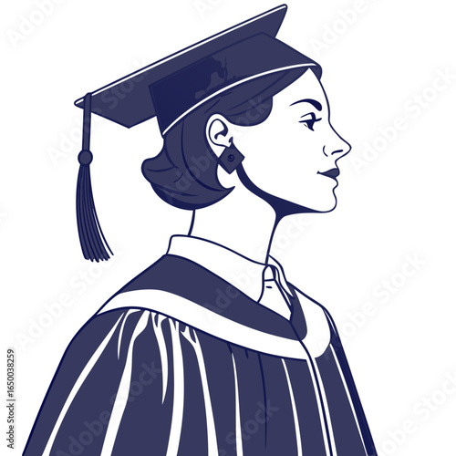 Woman in graduation gown and cap academic education