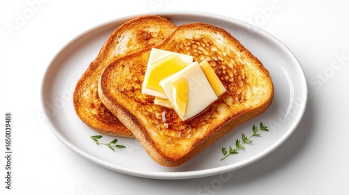 Wallpaper Mural Golden brown toast topped with butter and honey, served on a white plate. Torontodigital.ca