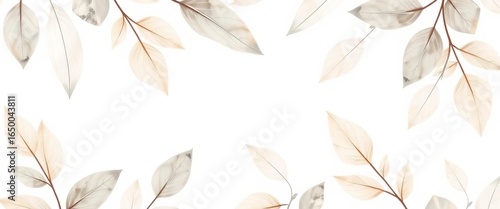 Subtle beige and gray watercolor leaf pattern on white background, grey, pattern