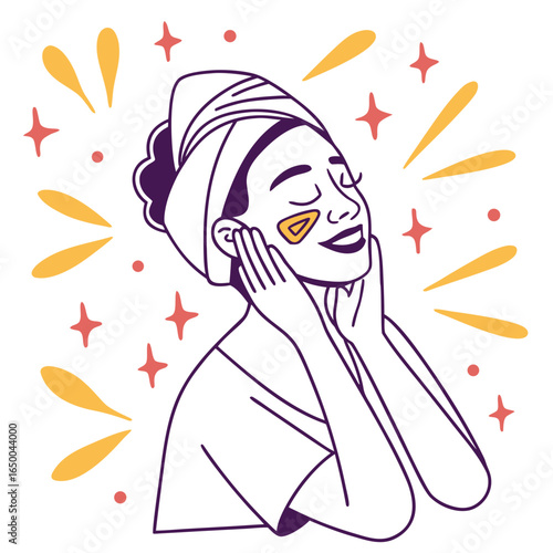 Woman applying under eye patches beauty self care