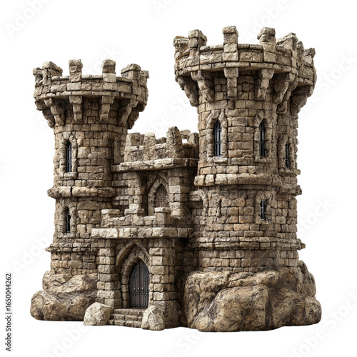 Castle Fortress: A meticulously crafted miniature castle, with towering turrets and robust stone walls, stands as a symbol of strength, history, and timeless architectural design.