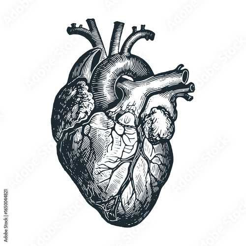 human heart anatomy model - Black white illustration
