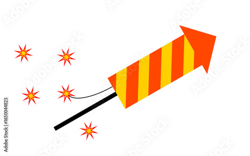 Flat firework rocket isolated on white background. Vector illustration.