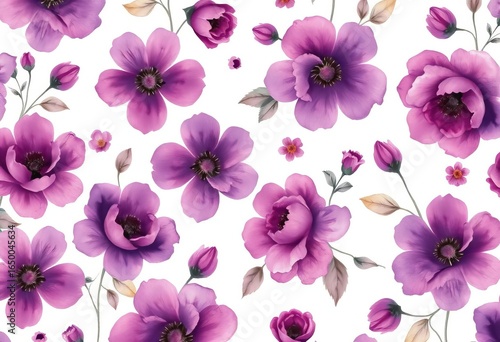 Wallpaper Mural Rustic vintage watercolor floral pattern in purple and plum tones on white , blossom, design Torontodigital.ca