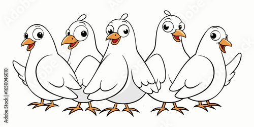 Collection of funny cartoon cute ,happy clip art white pigeons in white background vector illustration.