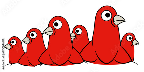 Collection of funny cartoon cute ,happy clip art red pigeons in white background vector illustration.