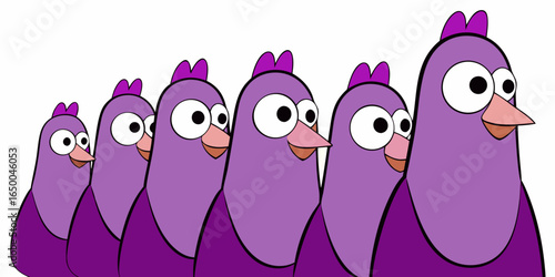 Collection of funny cartoon cute ,happy clip art purple pigeons in white background vector illustration.