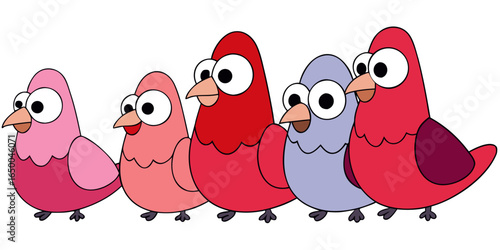 Collection of funny cartoon cute ,happy clip art colorful  pigeons in white background vector illustration.