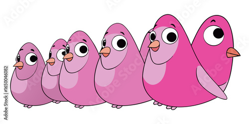 Collection of funny cartoon cute ,happy, colorful clip art pink pigeons in white background vector illustration.