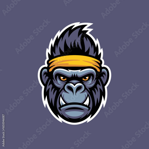 This powerful gorilla illustration showcases a fierce expression with a colorful headband, perfectly capturing strength, determination, and a bold personality for any design project.