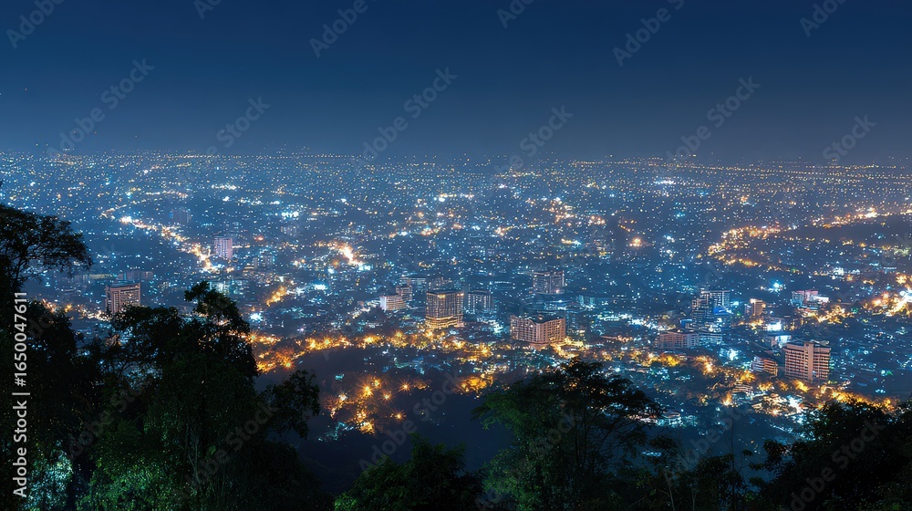 Obraz premium Night Cityscape View from Above with Glowing Lights