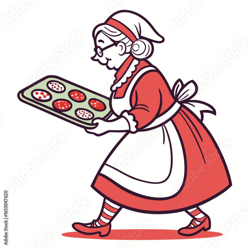 Mrs Claus carrying tray of cookies christmas holiday