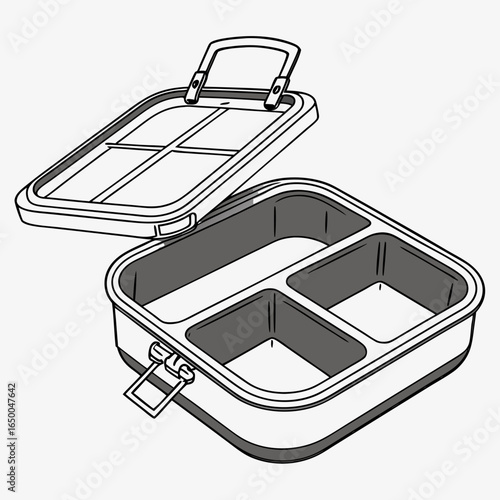 Modern compartmentalized lunchbox with open lid container