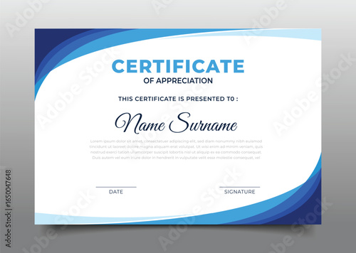 Modern Blue curvy gradient Business Certificate of appreciation template design