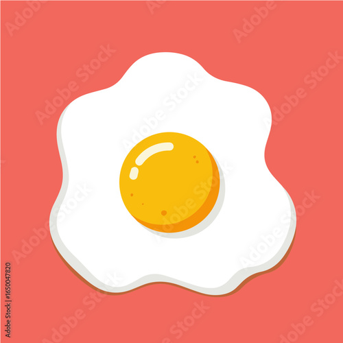 Fried Egg Cartoon Illustration on Coral Background