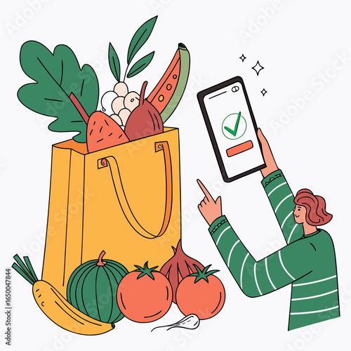 Person ordering groceries on phone online shopping