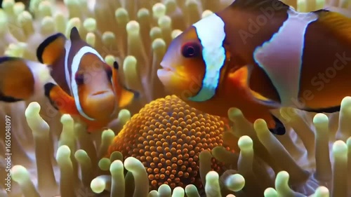 Two clownfish near anemone
