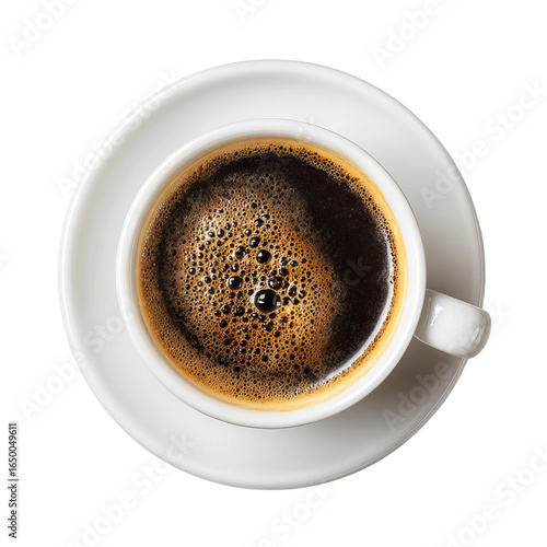 Aromatic Coffee Delight: A pristine, overhead view of a steaming, invigorating cup of black coffee, gently cradled on a saucer. a perfect start to the day.