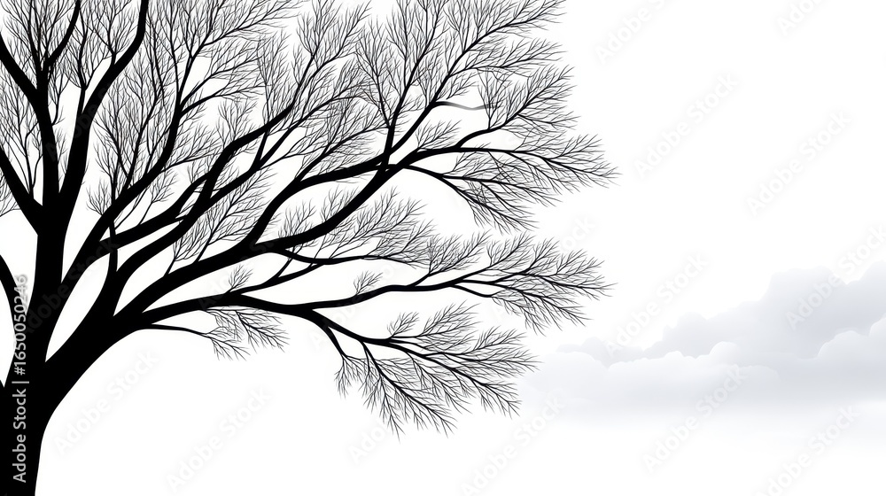 Fototapeta premium Silhouette of a barren tree against a soft, cloudy background.