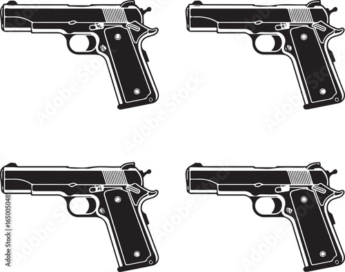 Four identical black silhouette handguns on a white background pistol firearm