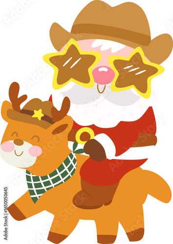 Groovy Retro Cowboy Santa Riding Reindeer
