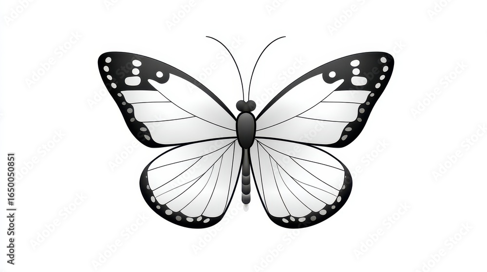 Obraz premium A beautiful black and white butterfly illustration, showcasing delicate wings.