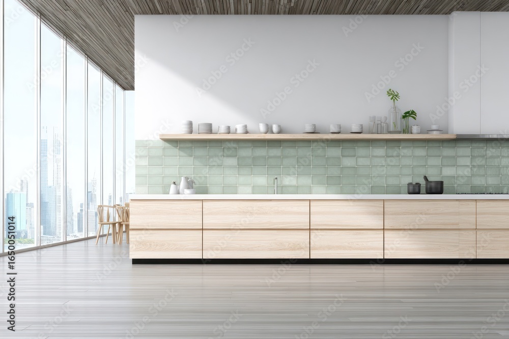 Fototapeta premium Modern kitchen with city view (22)