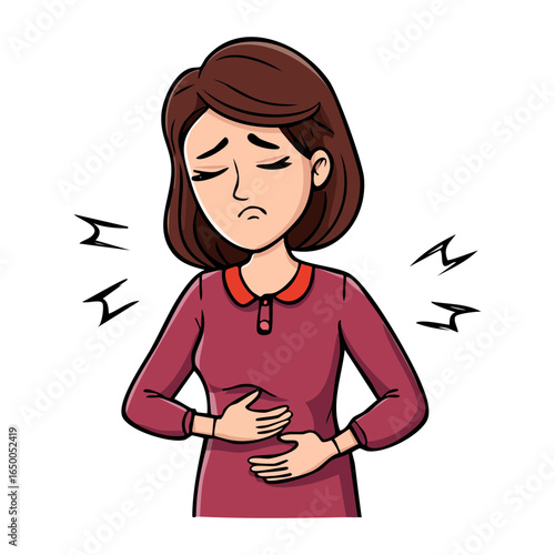Cartoon woman with bellyache