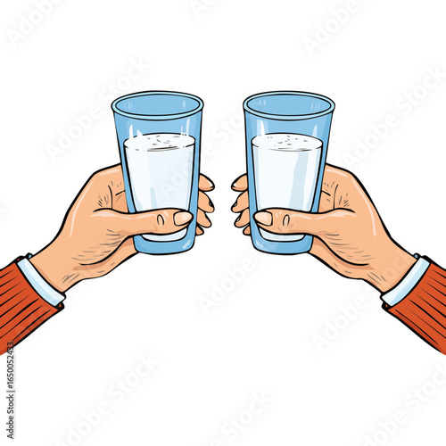 Hands holding milk glasses