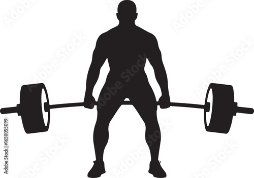 Black silhouette of a muscular man performing a deadlift with a barbell weightlifting strength training