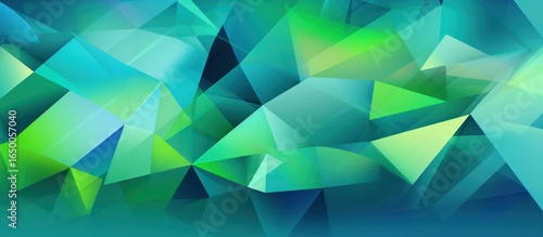 abstract, geometric, triangular, gradient, low poly, vivid colors, teal, green, blue, yellow, dynamic, symmetrical, layered, futuristic, digital art

