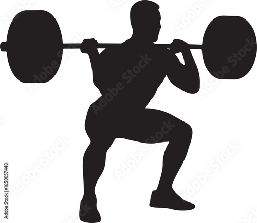 Silhouette of a man performing a barbell squat in a gym weightlifting athlete