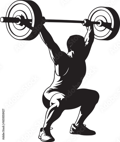 Silhouette of a weightlifter performing a clean and jerk with a barbell weightlifting sport