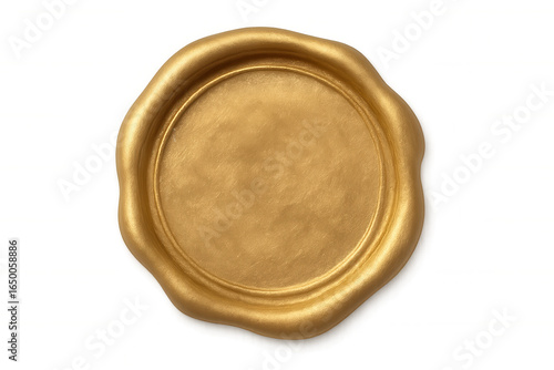 Golden wax seal stamping official document, creating elegant authenticity with clean background transparency