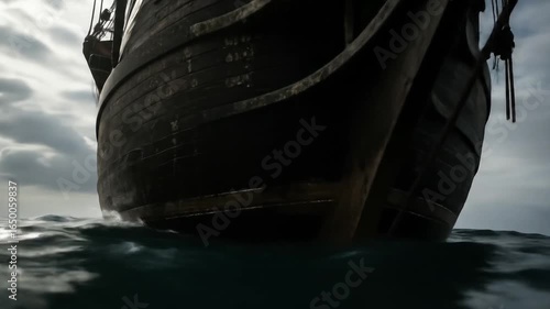 Majestic Galleon: Ocean's Embrace - A Dramatic Close-Up