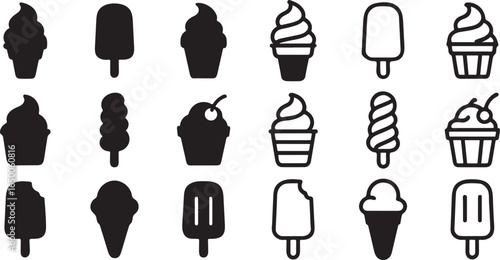 Simple Black and White Dessert Icons for a Summery Design