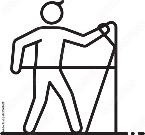 Enjoying the outdoors with Nordic walking equipment, a simple line drawing of a person exercising with poles representing healthy lifestyle and fitness goals