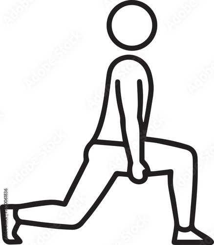 Simple line art of a person doing a lunge exercise for fitness and health, promoting wellness and active lifestyles, ideal for gym and workout content