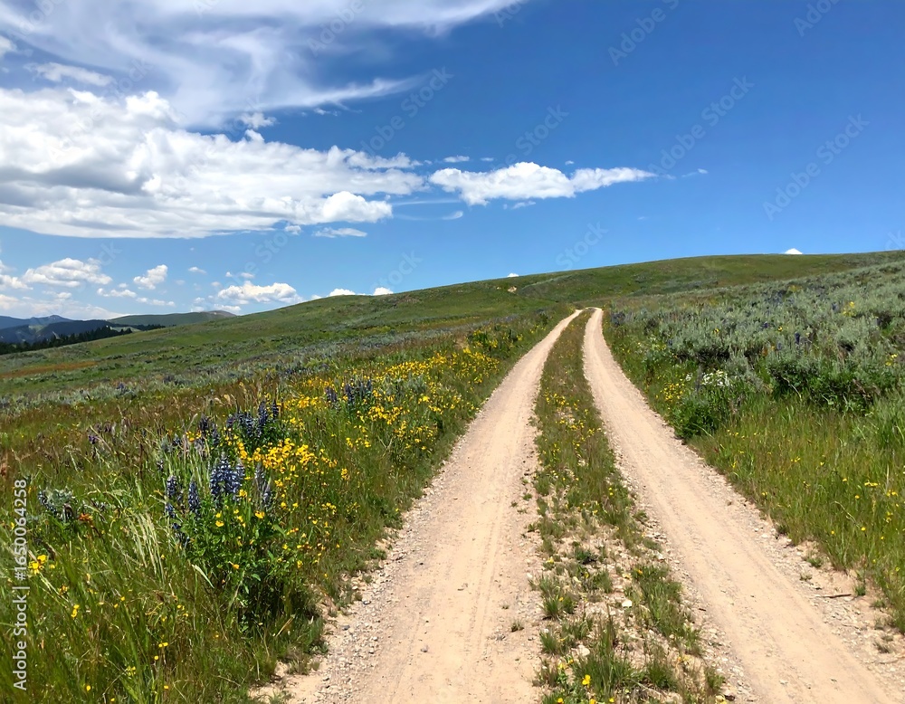 Fototapeta premium Country road through wildflowers (1)