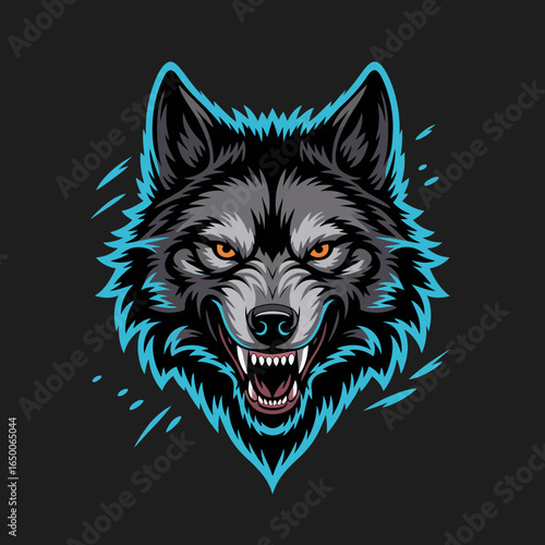 An intense representation of a wolf's head, snarling fiercely with sharp eyes and a detailed fur design, embodying power, aggression, and the wild spirit of nature.