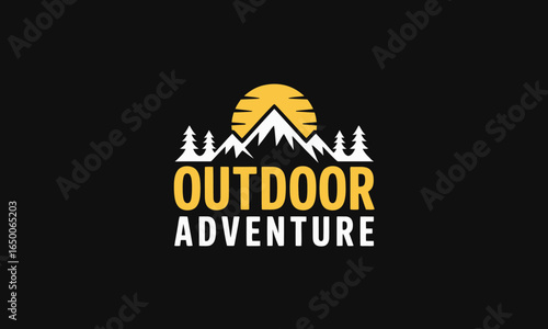 A modern outdoor adventure logo featuring a mountain silhouette and a sun design that signifies nature, exploration, and the limitless possibilities of adventure.
