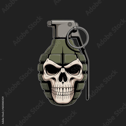 A visually striking grenade with skull motifs embodies themes of rebellion and danger, set against a stark background, evoking strong emotions and messages.