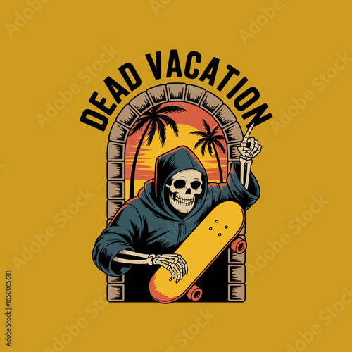 This engaging image features a skeleton dressed in a hoodie skating, set against a stunning sunset, blending adventure and artistic exhilaration with laid-back vibes.