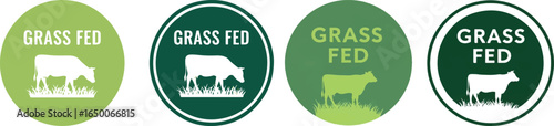 Grass Fed Labels | Set of Vector Icons for Natural Beef and Dairy Products