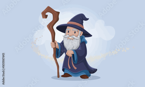 This portrayal of an elderly wizard wielding a staff and surrounded by shimmering dust captures the essence of magic and mystery in fantasy literature.