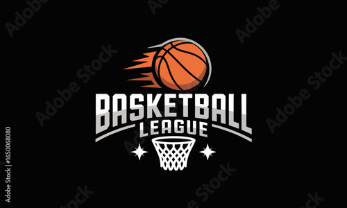 A sleek logo design featuring a basketball in motion above a bold typography 'Basketball League,' highlighting themes of speed, enthusiasm, and athleticism.