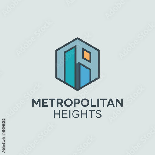 An artistic logo for Metropolitan Heights, showcasing a blend of geometric design and vibrant colors, reflecting sophistication and modern urban living.
