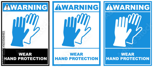 Set warning wear hand protection public sign design vector illustration