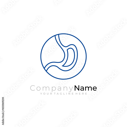 stomach logo design with line style in blue color